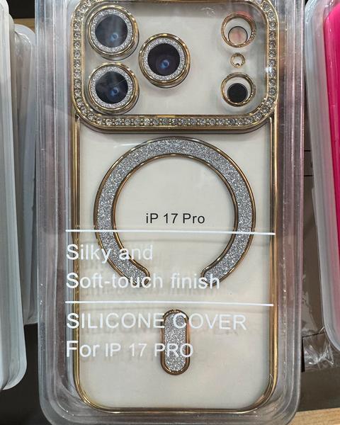 Silicone case with gold glitter edges for iPhone 17 Pro